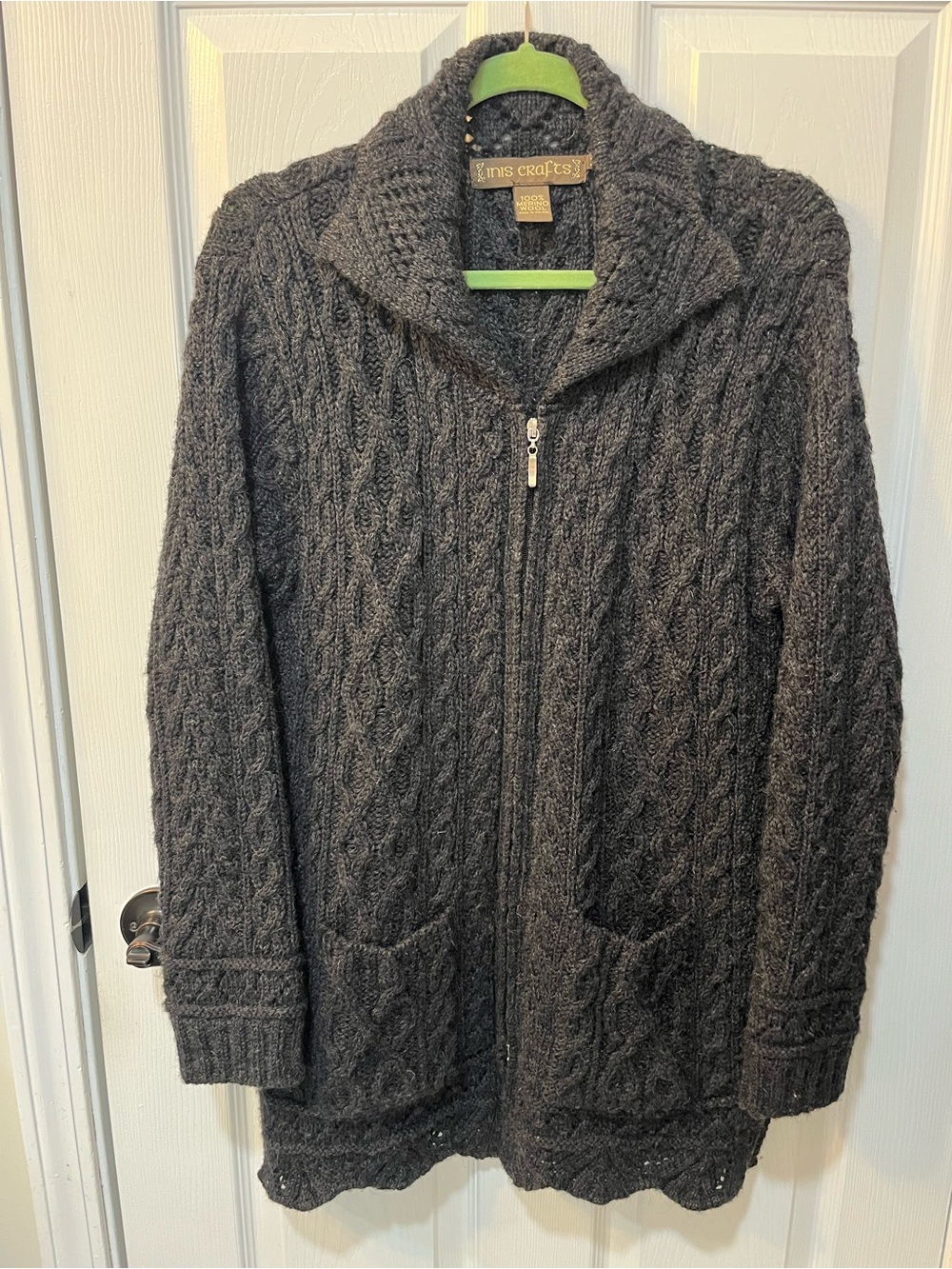 Cable-Knit Zip Cardigan Sweater in Dark Charcoal